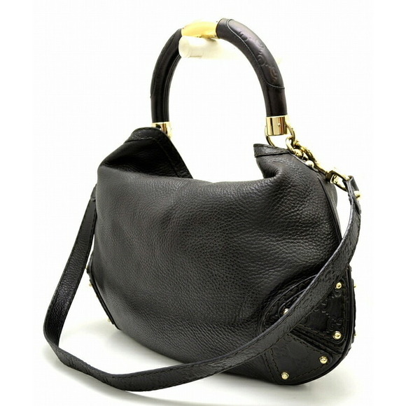 Gucci Shoulder Bamboo 2WAY Handbag Black Indy - Picture 1 of 9